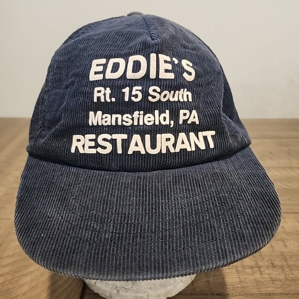 EDDIE'S Restaurant Corduroy Hat Cap Blue Snapback Mens Made In USA Mansfield PA